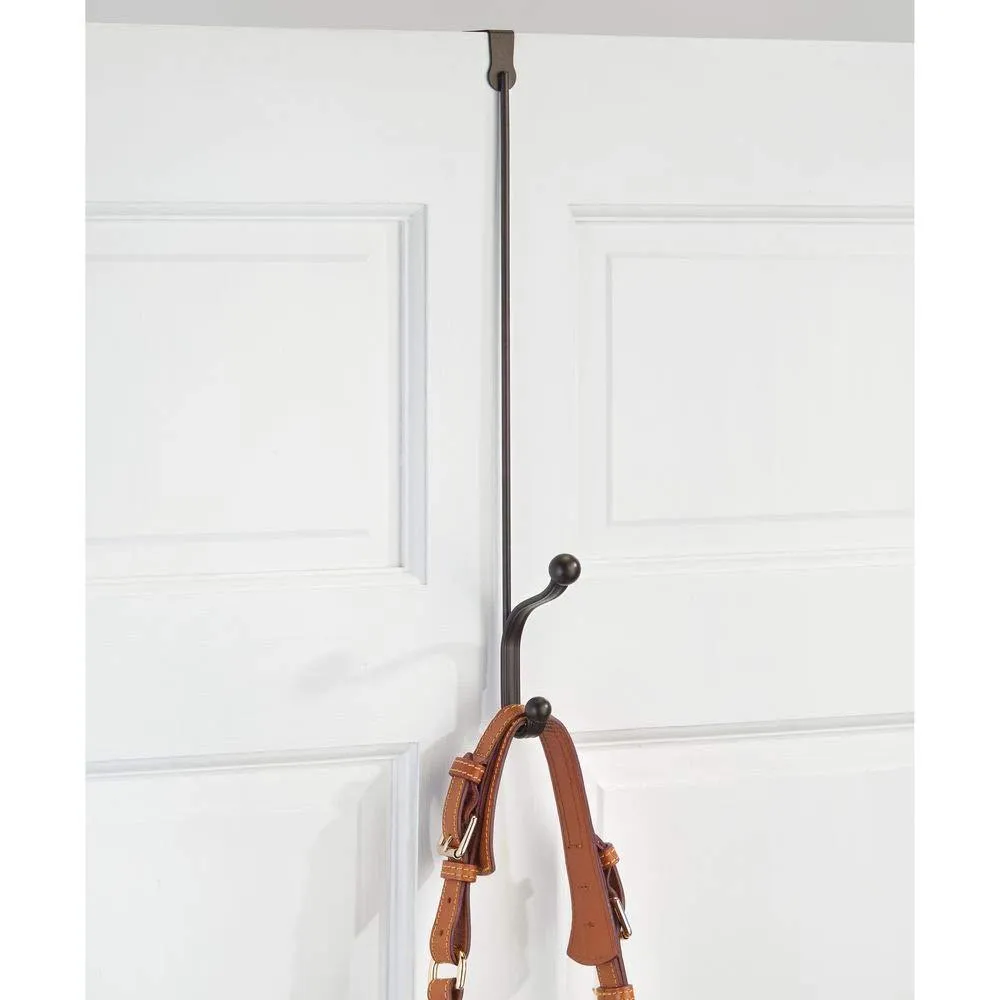 mDesign Metal Modern Long Easy Reach Over The Door Storage Organizer Rack - Hang Coats, Hoodies, Hats, Scarves, Purses, Leashes, Towels, Robes, Clothing - 17" Tall, 2 Hooks - 2 Pack - Bronze