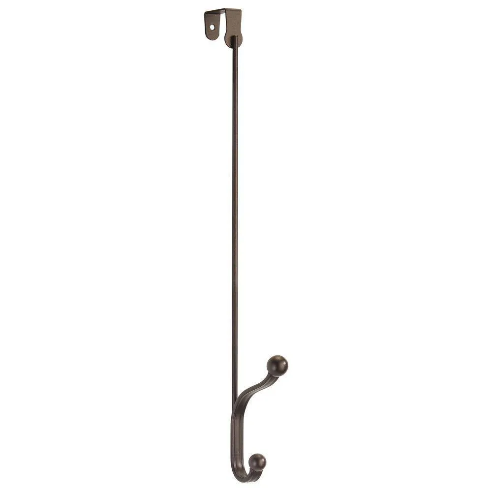 mDesign Metal Modern Long Easy Reach Over The Door Storage Organizer Rack - Hang Coats, Hoodies, Hats, Scarves, Purses, Leashes, Towels, Robes, Clothing - 17" Tall, 2 Hooks - 2 Pack - Bronze