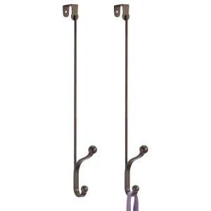 mDesign Metal Modern Long Easy Reach Over The Door Storage Organizer Rack - Hang Coats, Hoodies, Hats, Scarves, Purses, Leashes, Towels, Robes, Clothing - 17" Tall, 2 Hooks - 2 Pack - Bronze