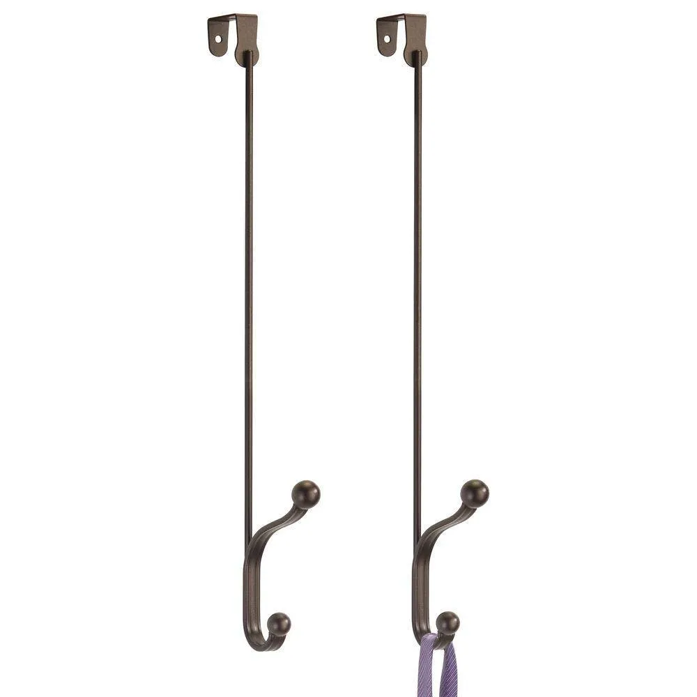 mDesign Metal Modern Long Easy Reach Over The Door Storage Organizer Rack - Hang Coats, Hoodies, Hats, Scarves, Purses, Leashes, Towels, Robes, Clothing - 17" Tall, 2 Hooks - 2 Pack - Bronze
