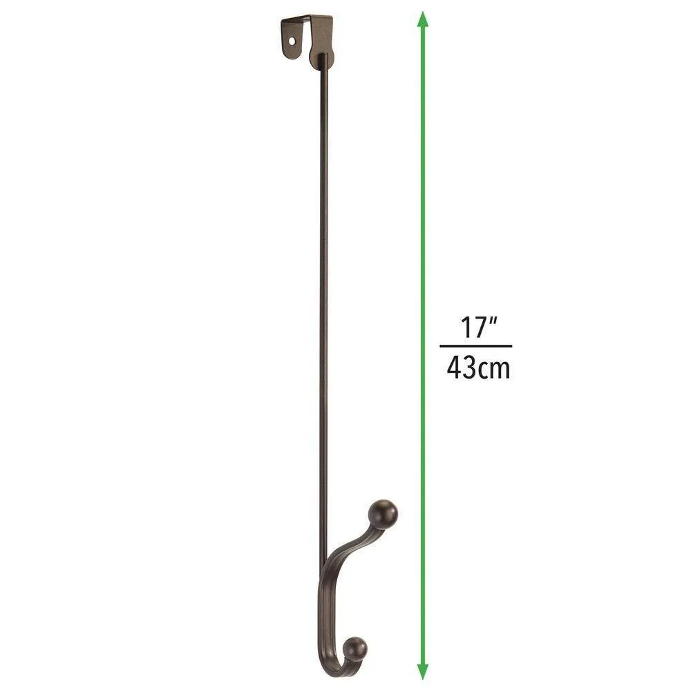 mDesign Metal Modern Long Easy Reach Over The Door Storage Organizer Rack - Hang Coats, Hoodies, Hats, Scarves, Purses, Leashes, Towels, Robes, Clothing - 17" Tall, 2 Hooks - 2 Pack - Bronze