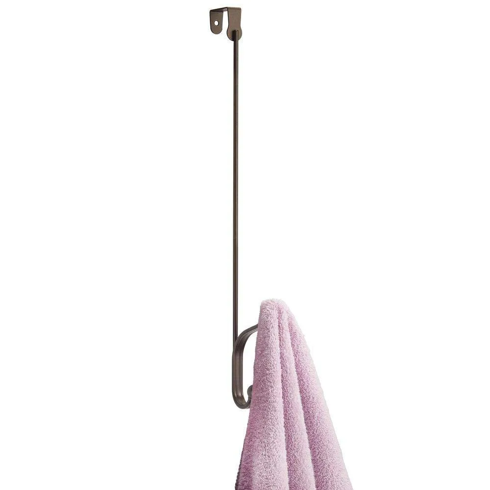 mDesign Metal Modern Long Easy Reach Over The Door Storage Organizer Rack - Hang Coats, Hoodies, Hats, Scarves, Purses, Leashes, Towels, Robes, Clothing - 17" Tall, 2 Hooks - 2 Pack - Bronze