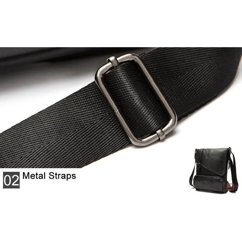 Men Black Natural Leather Shoulder Bag with a Belt Buckle Flap Closure Design