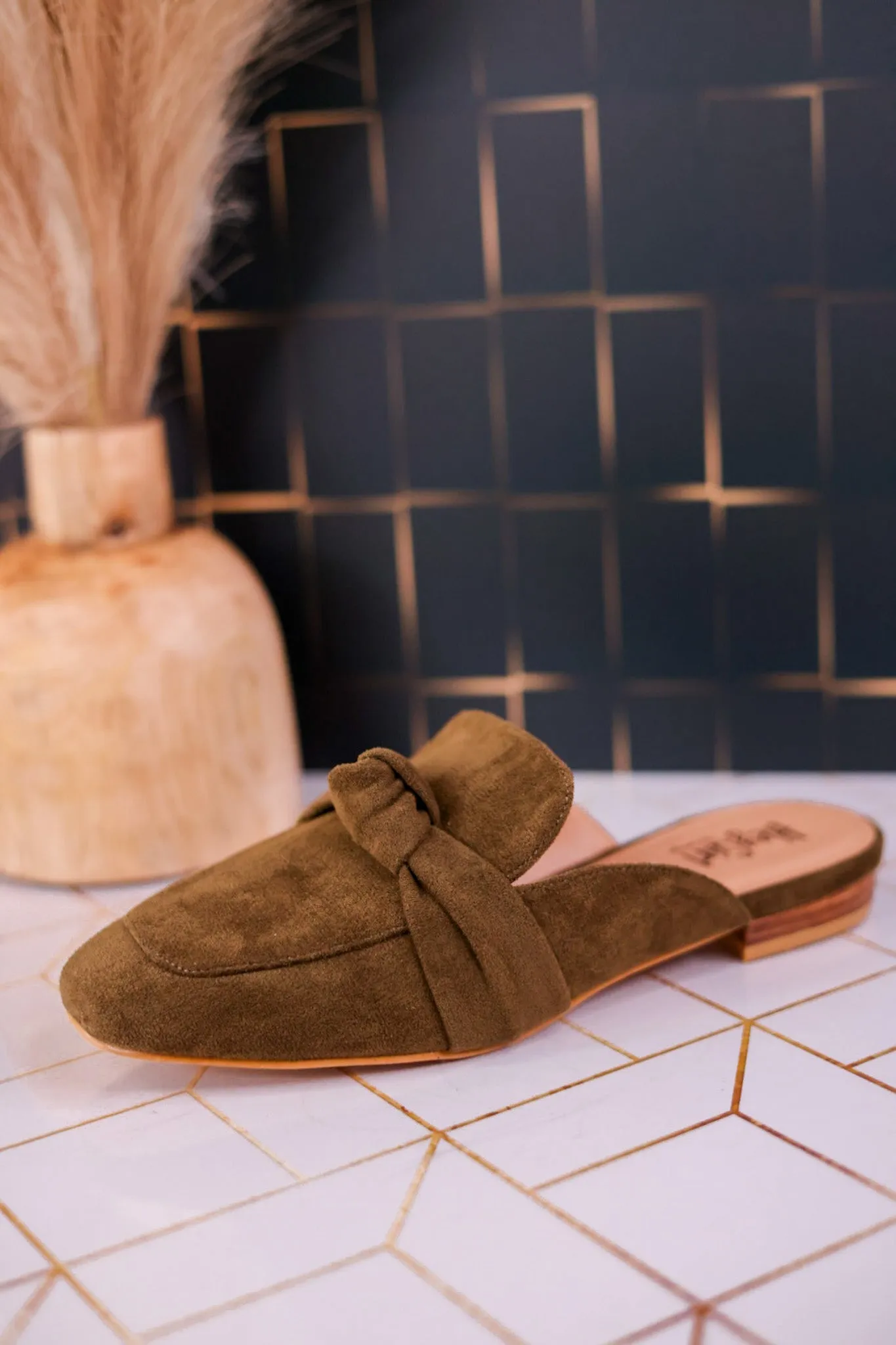 Moss Colored Faux Suede Slip on Shoes