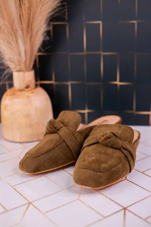 Moss Colored Faux Suede Slip on Shoes
