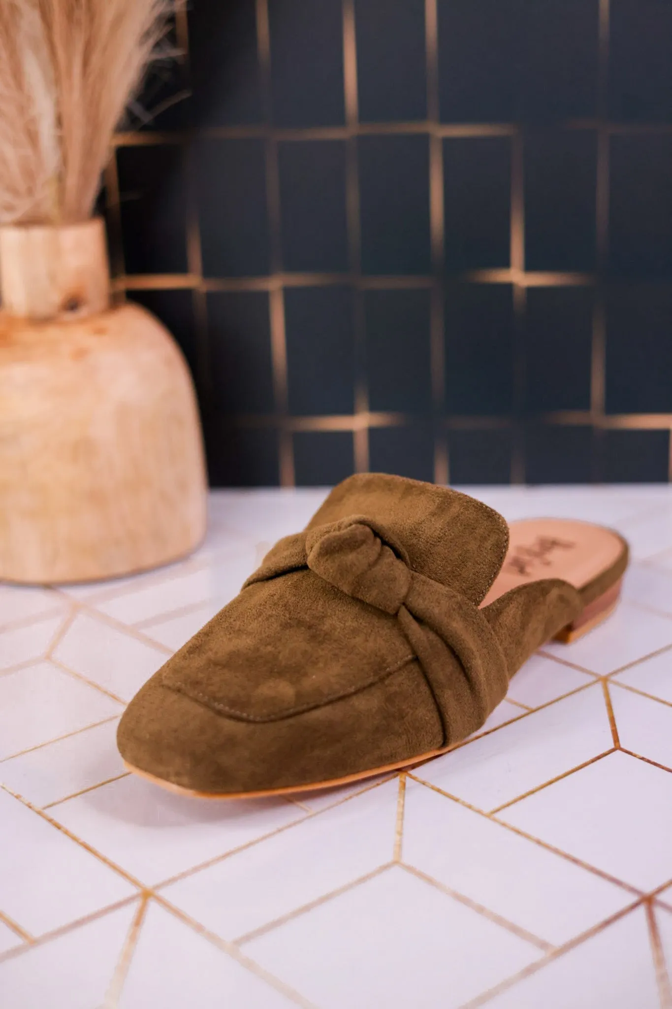 Moss Colored Faux Suede Slip on Shoes