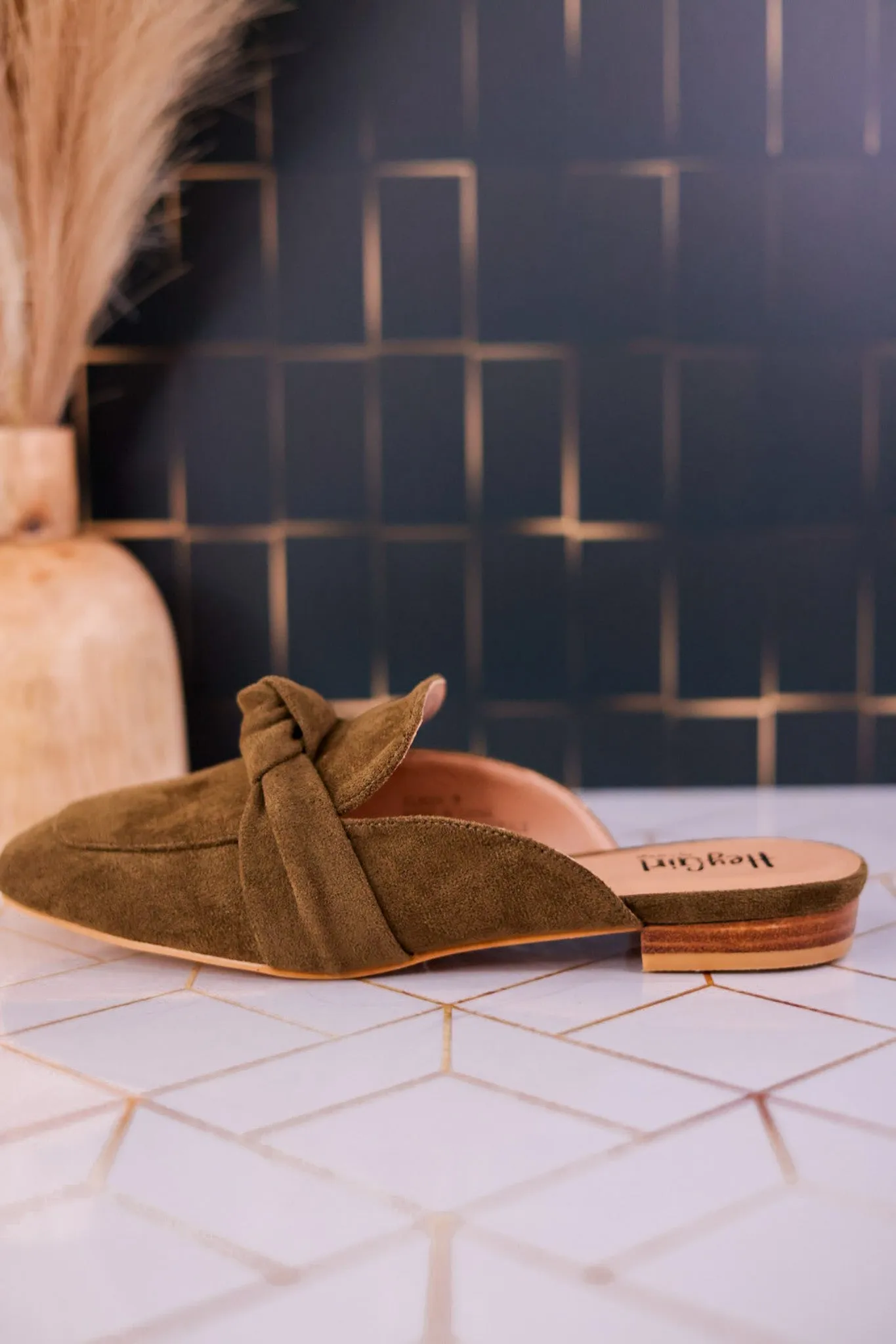 Moss Colored Faux Suede Slip on Shoes