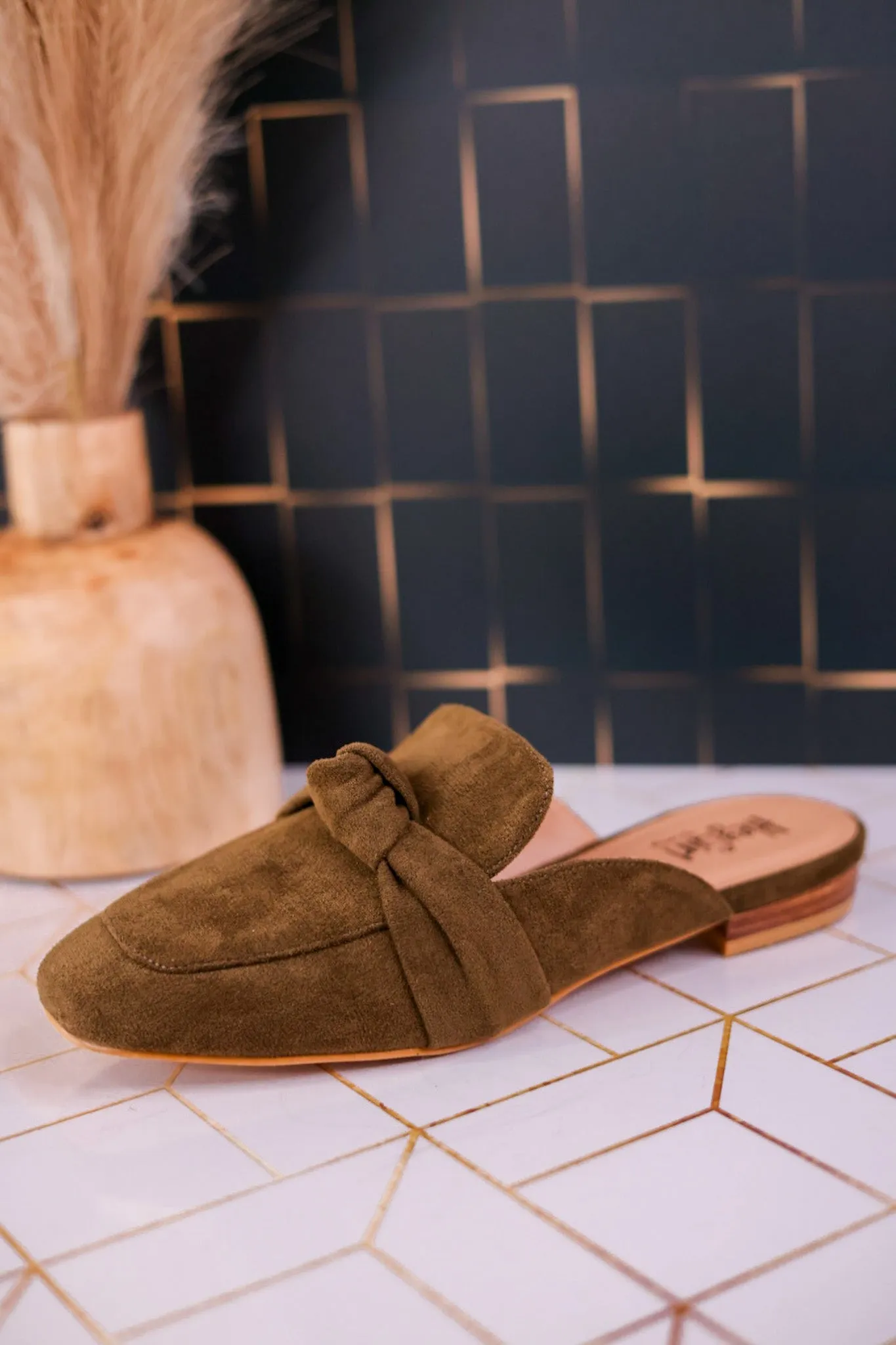 Moss Colored Faux Suede Slip on Shoes