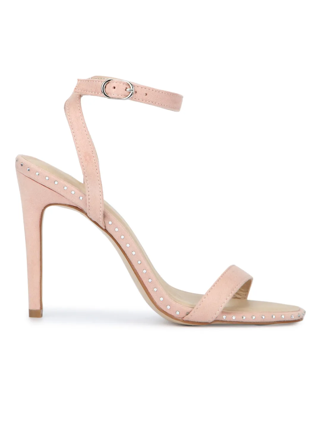 Nude Micro Studded Ankle Strap Stilettos