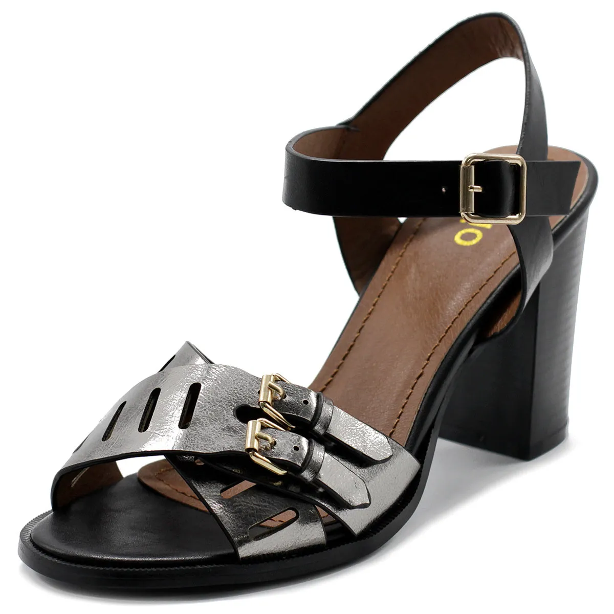 Ollio Womens Double Buckle Metallic High Heel Sandal