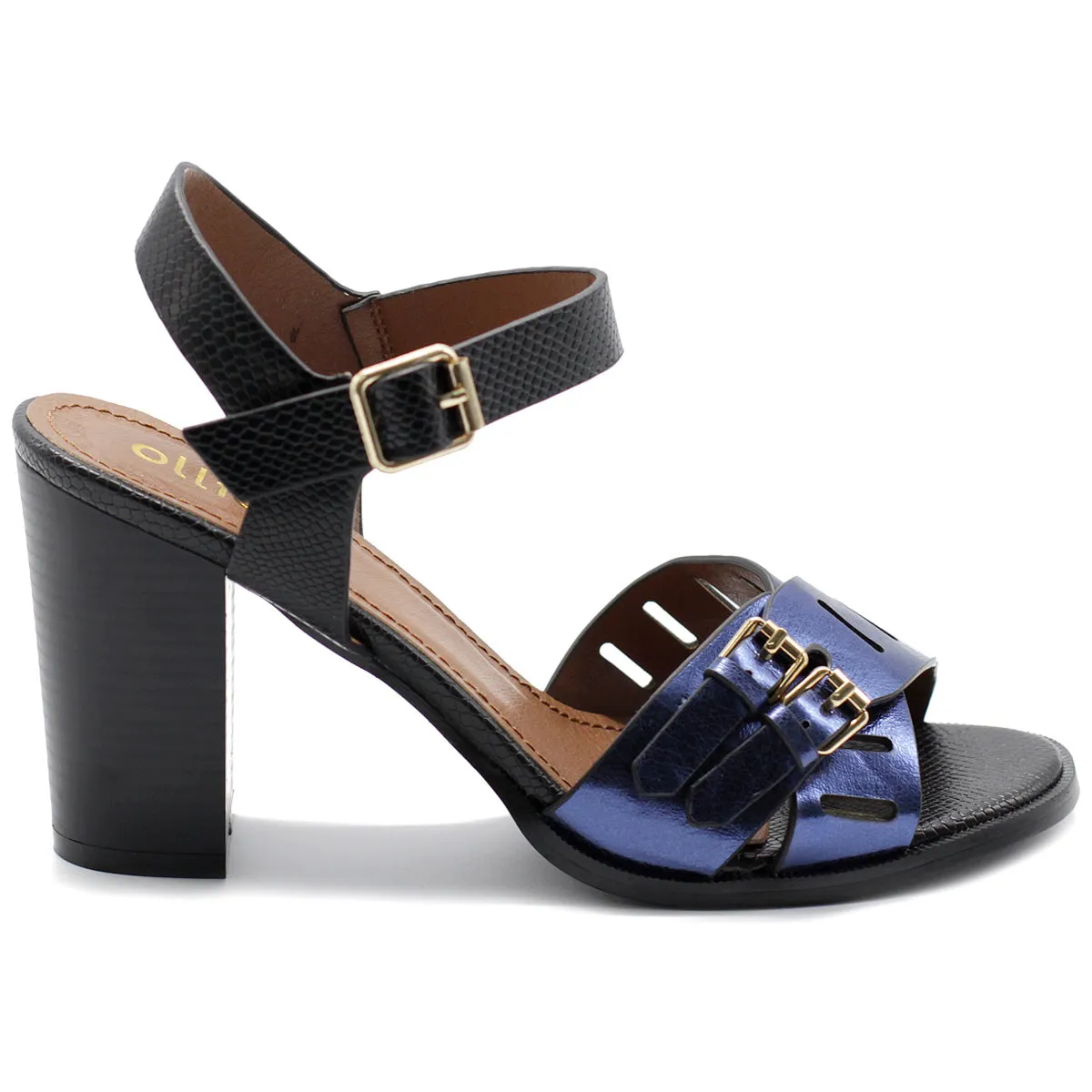 Ollio Womens Double Buckle Metallic High Heel Sandal