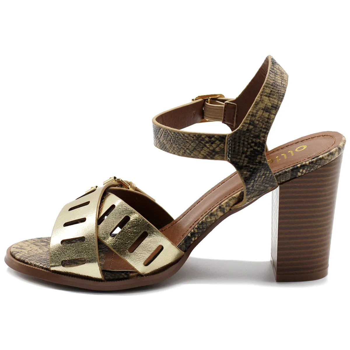 Ollio Womens Double Buckle Metallic High Heel Sandal