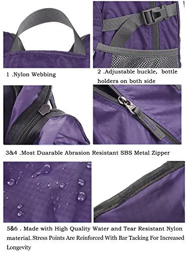Outlander Packable Lightweight Travel Hiking Backpack Daypack (New Purple)