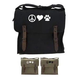 Peace Sign Heart Dog Paw Print Army Heavyweight Canvas Medic Shoulder Bag