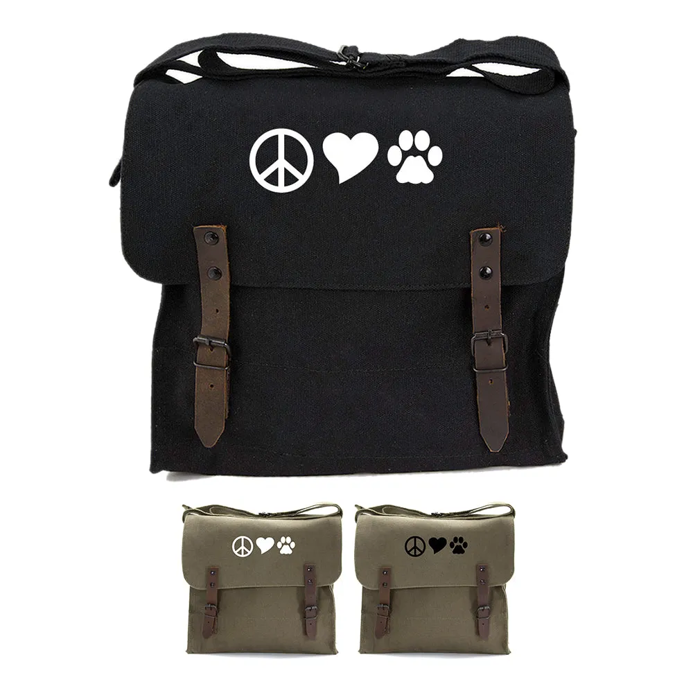 Peace Sign Heart Dog Paw Print Army Heavyweight Canvas Medic Shoulder Bag