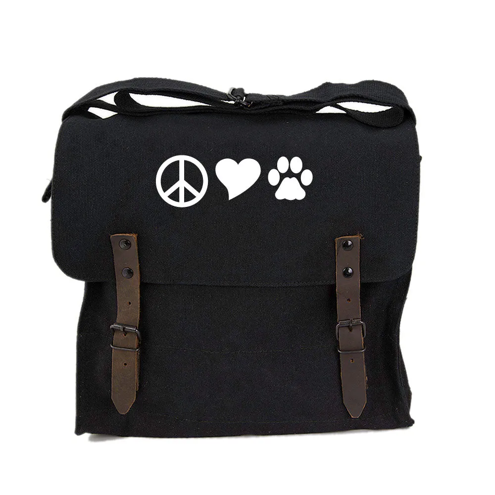 Peace Sign Heart Dog Paw Print Army Heavyweight Canvas Medic Shoulder Bag