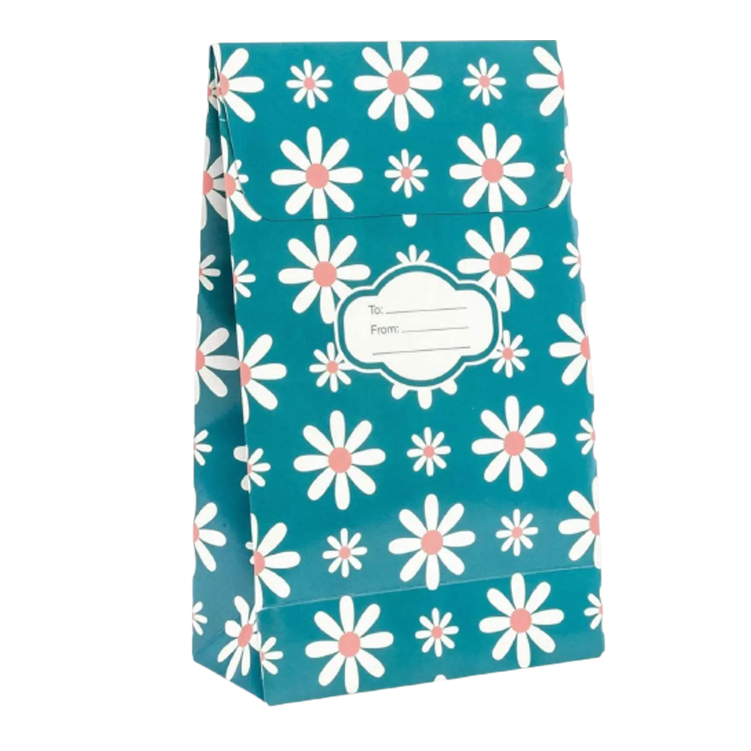 Peel & Seal Gift Bag Blue Daisy Flower 12pk Large No-Wrap Present