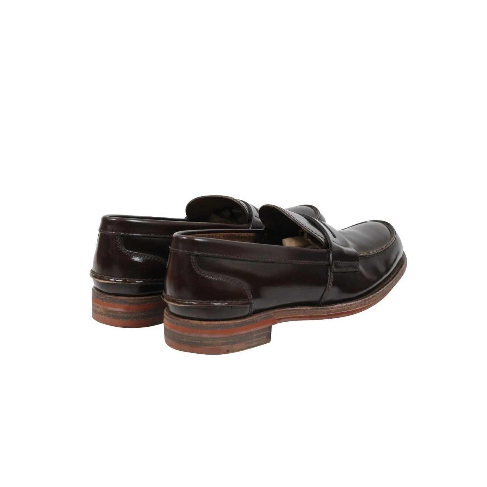 Penny Loafers Brown Leather Slip On Wood Rubber Sole