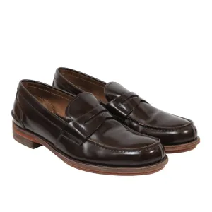 Penny Loafers Brown Leather Slip On Wood Rubber Sole