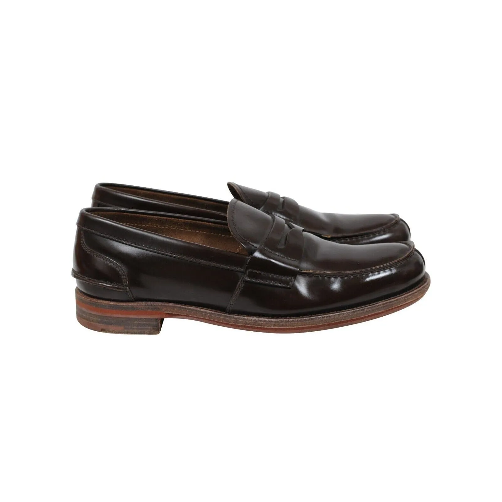 Penny Loafers Brown Leather Slip On Wood Rubber Sole