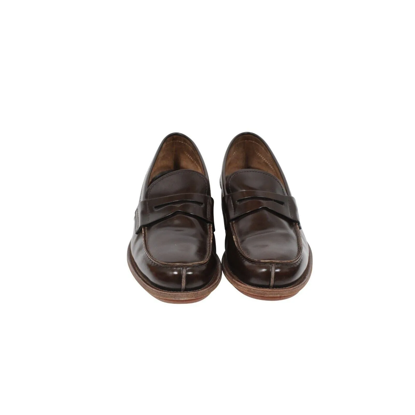 Penny Loafers Brown Leather Slip On Wood Rubber Sole