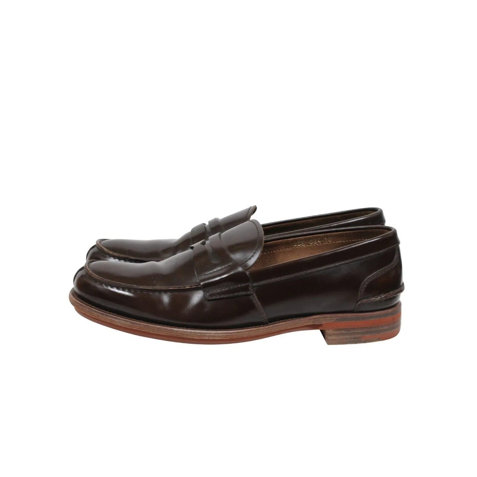 Penny Loafers Brown Leather Slip On Wood Rubber Sole