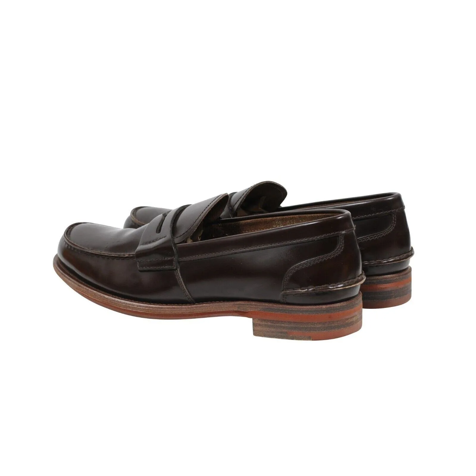 Penny Loafers Brown Leather Slip On Wood Rubber Sole