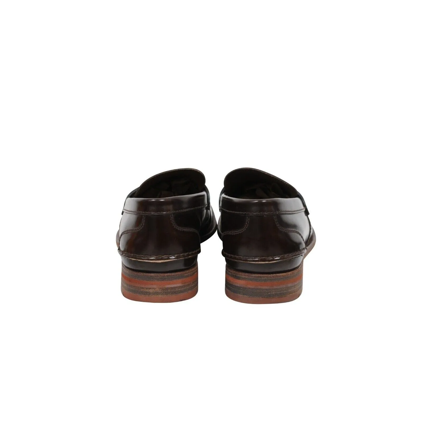 Penny Loafers Brown Leather Slip On Wood Rubber Sole