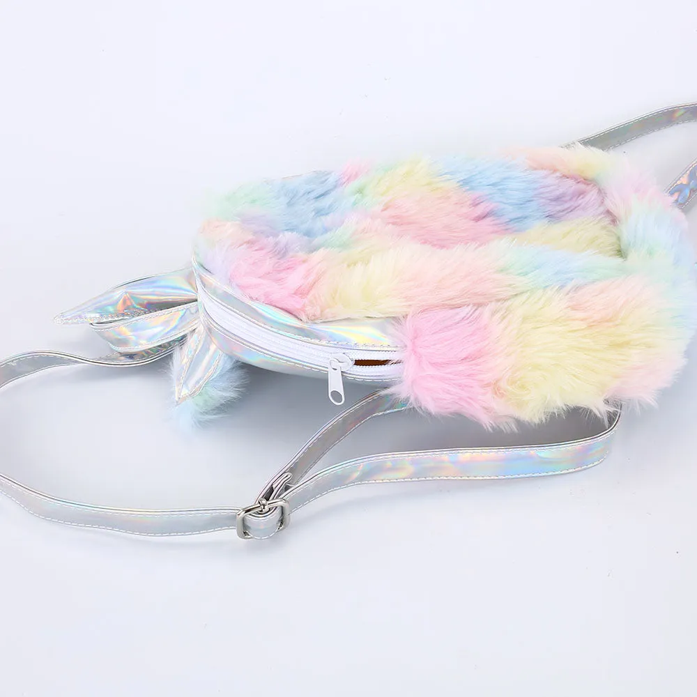 Plush Rainbow Unicorn Mini Backpack / Hand Bag