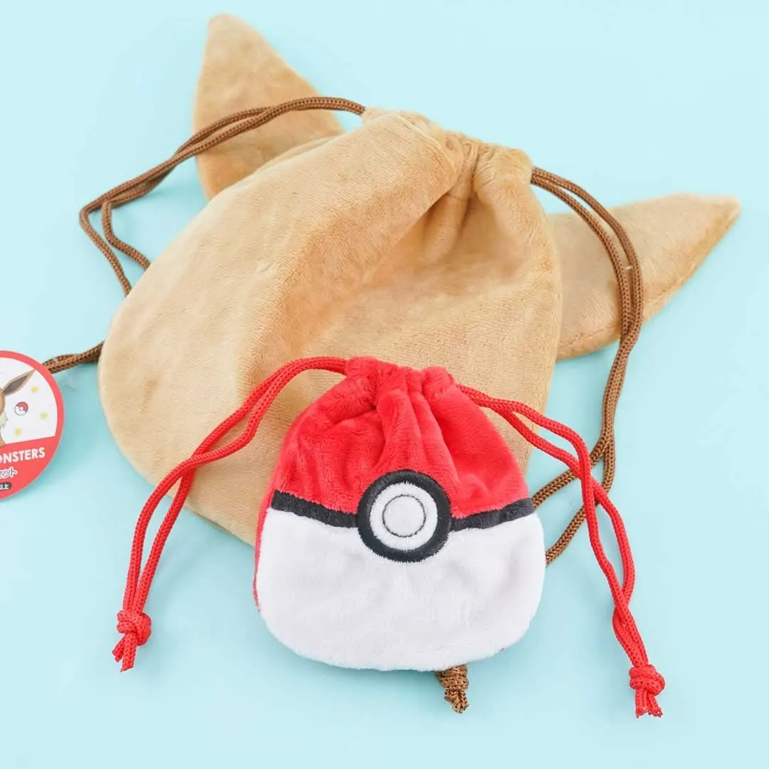 Pokémon Plush Drawstring Pouch Set - Eevee & Pokéball