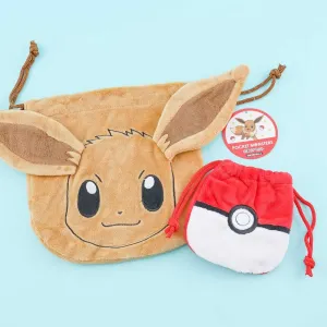 Pokémon Plush Drawstring Pouch Set - Eevee & Pokéball