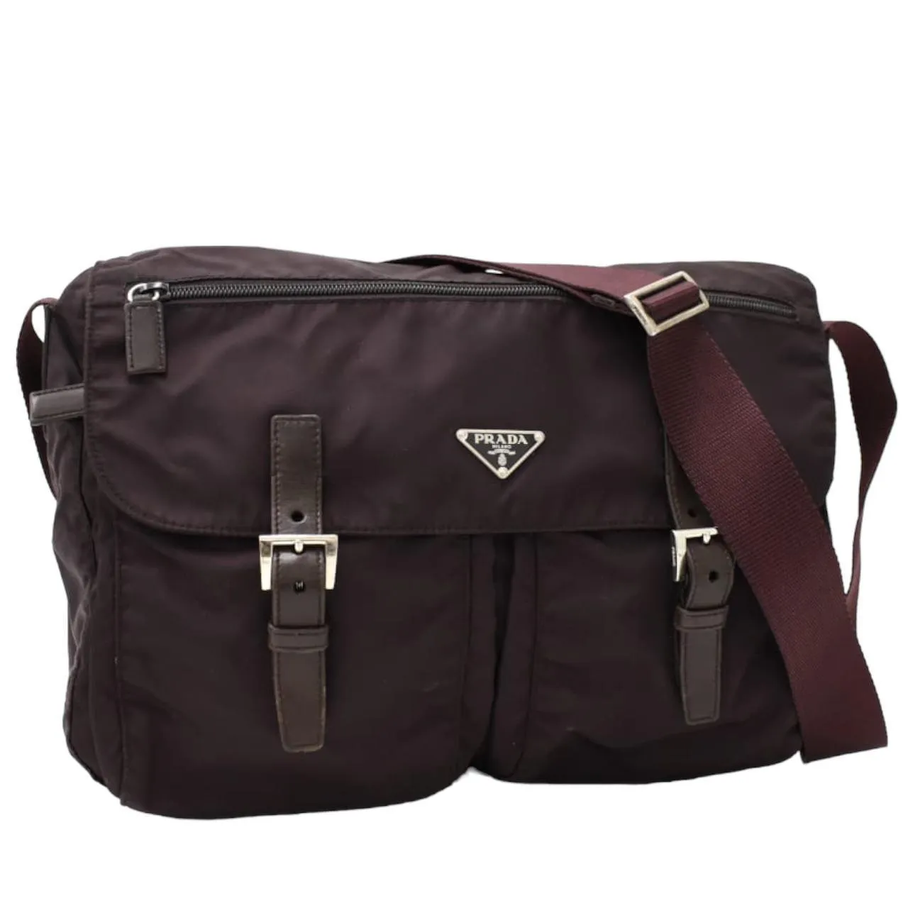 Prada Pocono Taste nylon leather Burgundy Bordeaux Large shoulder bag