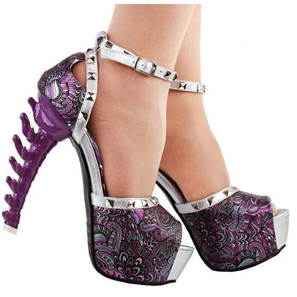 Retro Floral Print Ankle Strap High Heel Pumps
