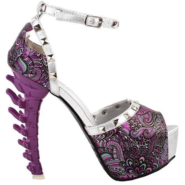 Retro Floral Print Ankle Strap High Heel Pumps