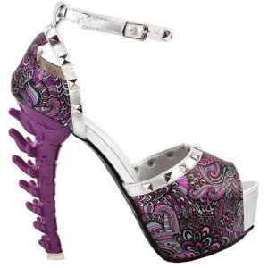 Retro Floral Print Ankle Strap High Heel Pumps