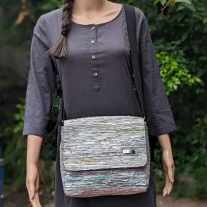 Shimmery Multicolored Upcycled Handwoven Messenger Bag (MB0924-003) PS_W