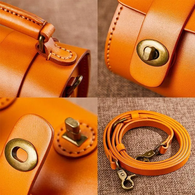Small Natural Full Grain Leather Shoulder Bag, Cute and Durable Crossbody Bag, Handcrafted Lady Drum Handbag, Boston Bag, Gift For Her
