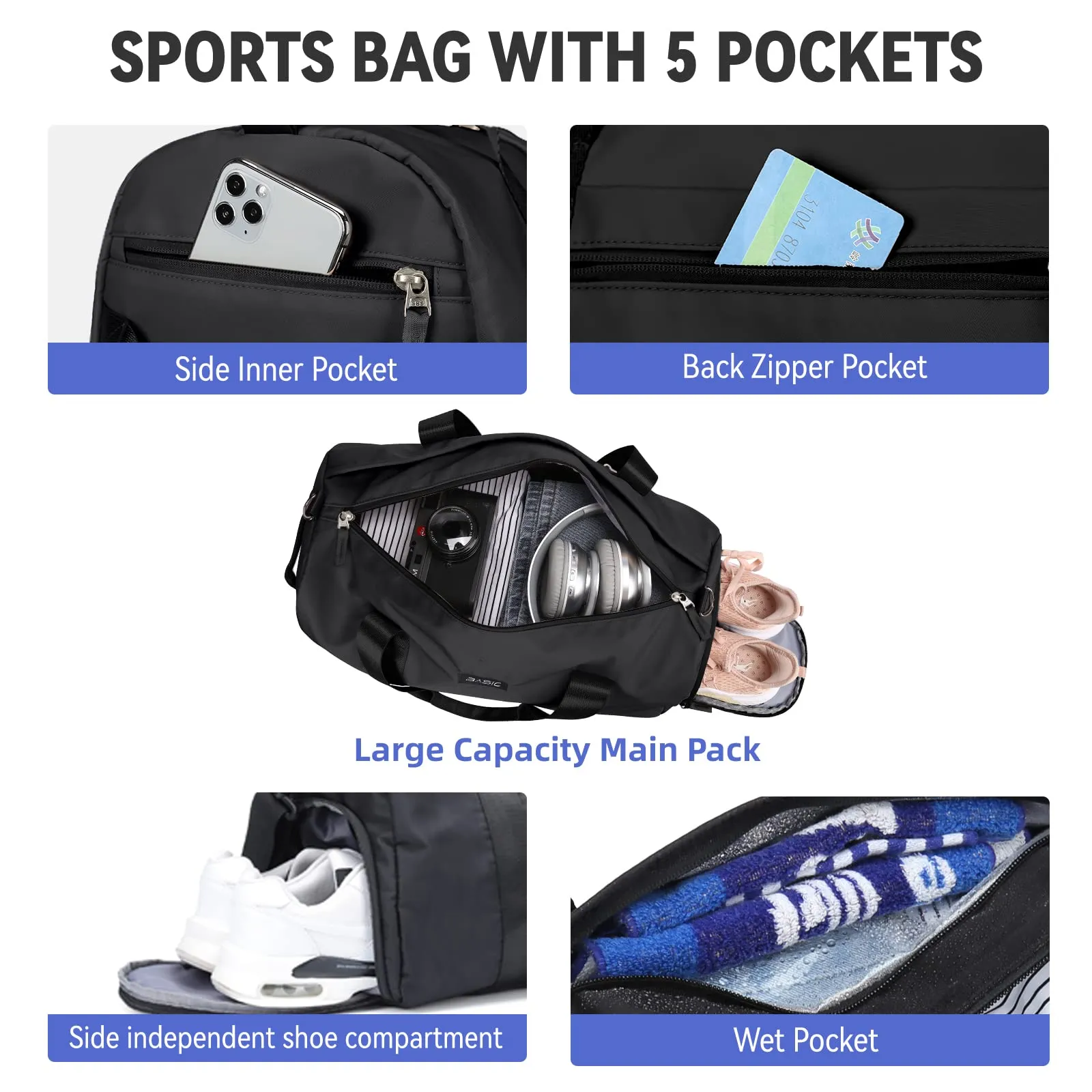 Sport Duffel Bag with wet compartment & shoe compartment Travel Duffel Bags Lightweight waterproof sports bag Hand luggage bag