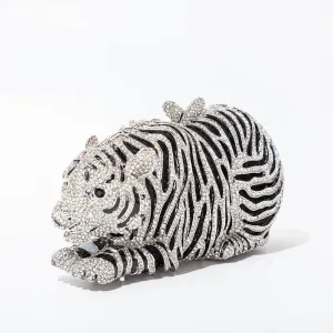 T-BOO Tiger Crystal Evening Clutch Bag: New Metal Bling Rhinestone Novelty Purse and Luxury Designer Handbag for Wedding Party