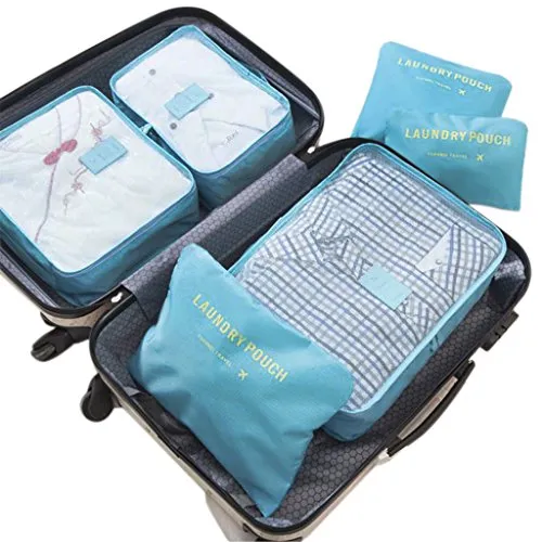 Travel Luggage Organizer Packing Cubes,6 Pcs Travel Essential Bags in Bag, Waterproof Laundry Pouch