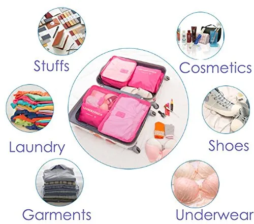 Travel Luggage Organizer Packing Cubes,6 Pcs Travel Essential Bags in Bag, Waterproof Laundry Pouch