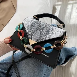 Vintage Contrast color Tote bag 2021 Fashion New Quality PU Leather Women's Designer Handbag Serpentine Shoulder Messenger Bag