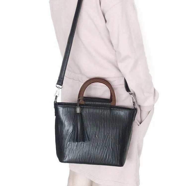 Vintage Designer Bag, Cowhide Leather Handbag, Retro Handcrafted Lady Tassel Handbag, Gift for Her