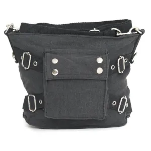 Vintage One-pocket Canvas Shoulder Bag in Color Black