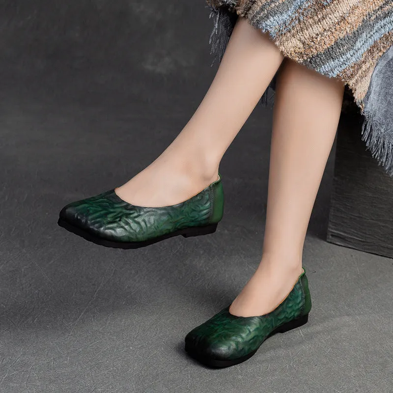 Women Retro Jacquard Leather Casual Flats