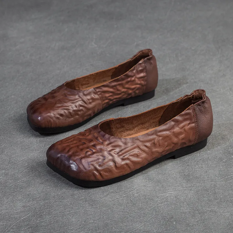 Women Retro Jacquard Leather Casual Flats