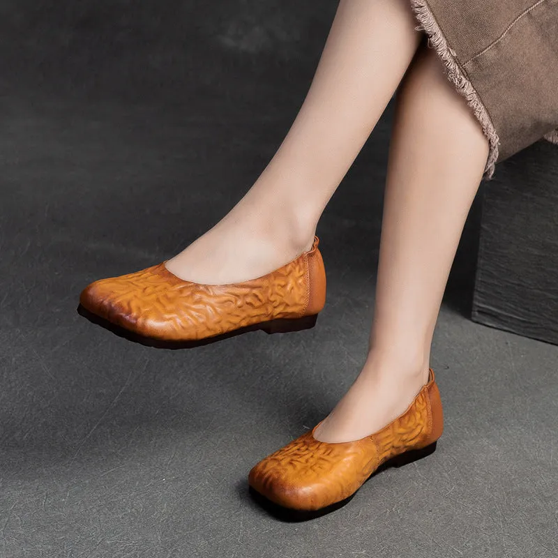Women Retro Jacquard Leather Casual Flats