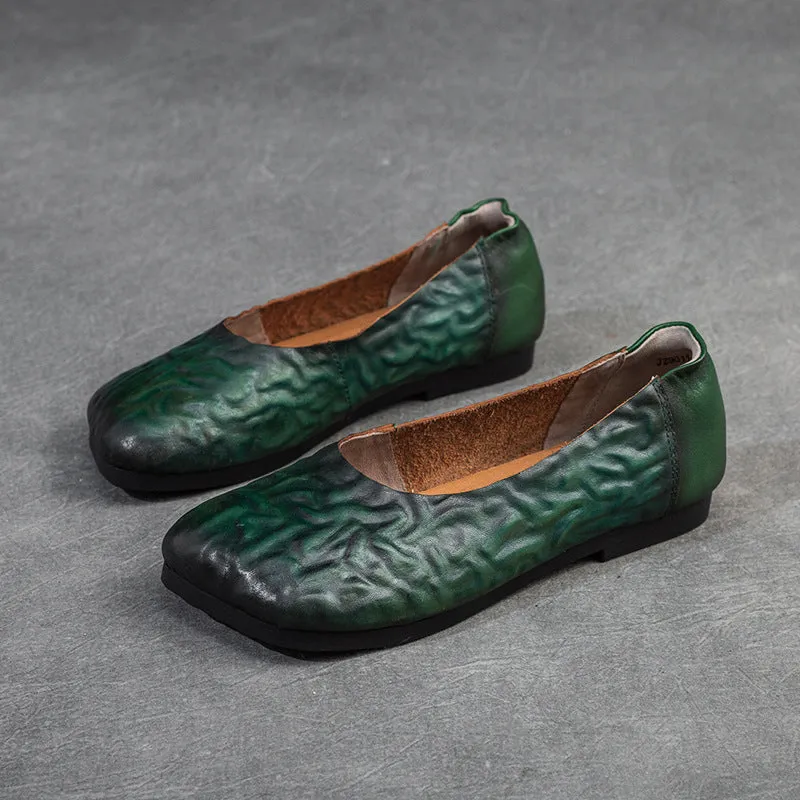 Women Retro Jacquard Leather Casual Flats