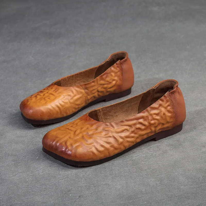 Women Retro Jacquard Leather Casual Flats
