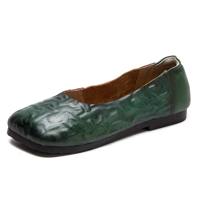 Women Retro Jacquard Leather Casual Flats